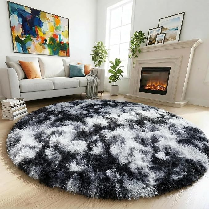 Amdrebio Black White Grey Round Rug 5Ft Circle Area Rugs by Amdrebio