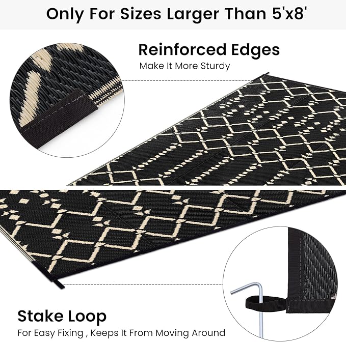 Smiry Outdoor Rug 9x12 ft, Waterproof Reversible Plastic Straw Rugs, Boho - Image 4