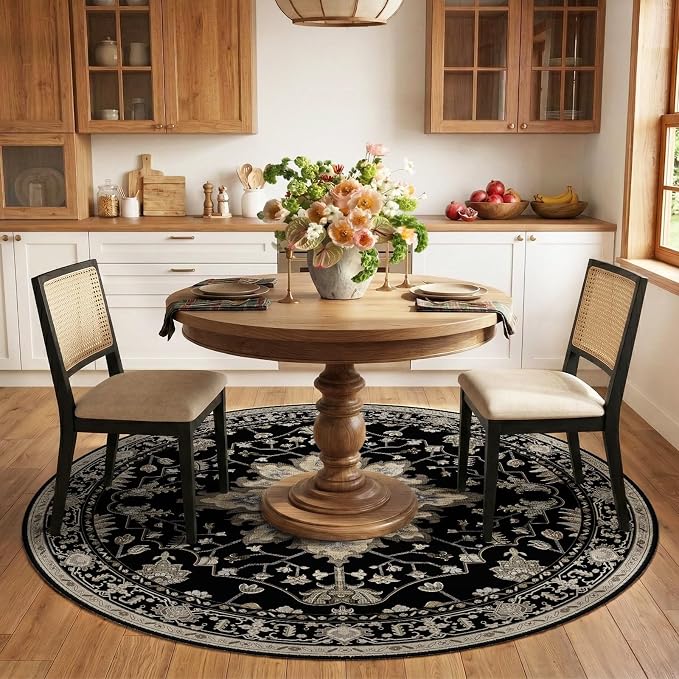 RELEANY Area Rugs Round 6ft Washable Non-Slip, Floral Vintage Distress - Image 2