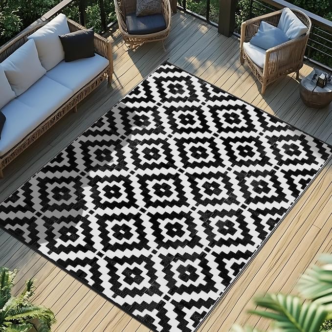 Favoyard Outdoor Rug 5x8 ft Waterproof Reversible Patio Plastic Straw Rugs by OutdoorFurnitureAccessories