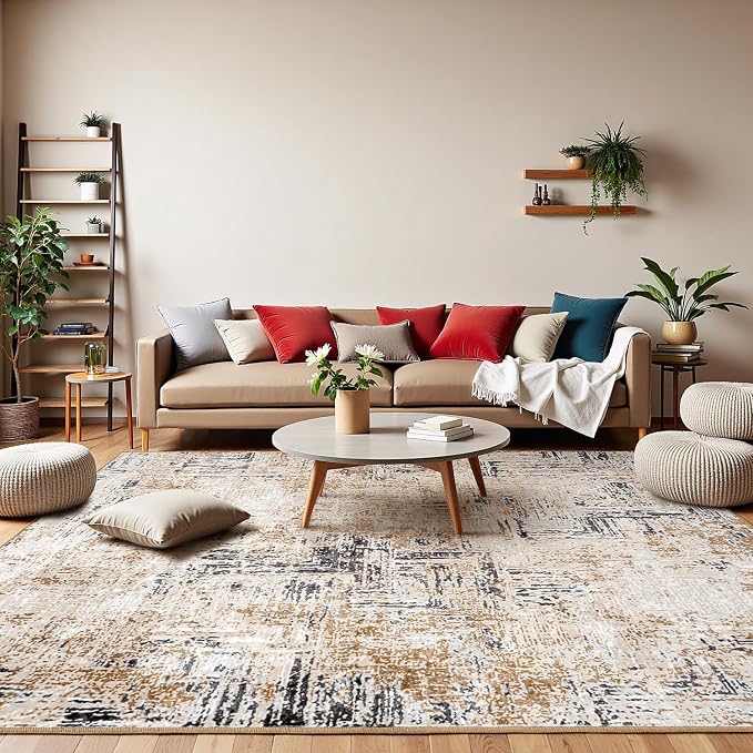 Rugflix 8x10 Washable Area Rugs, Neutral Boho Carpet Living Room Rug Non Slip - Image 9