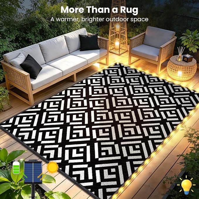 Outdoor Rug 6x9Ft, Solar Powered Outdoor Camping Rug - Image 2