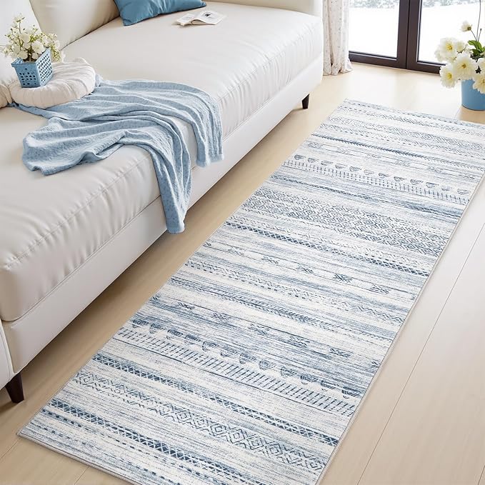2x8 Runner Rug Machine Washable Non Slip Area Rug Distressed Neutral Moroccan - Image 3