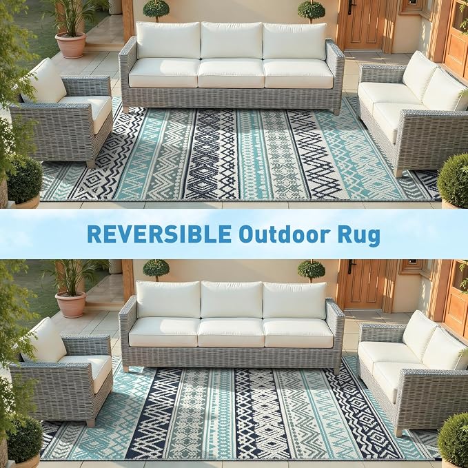 MontVoo Outdoor Rug Carpet Waterproof-Patio Rug Mat 9x12 Reversible RV Outdoor - Image 7