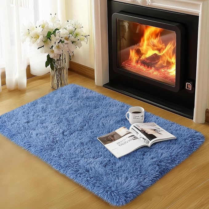 qulint Blue Rug for Bedroom, 2x3 Area Rugs for Boys Room Soft Fluffy Shag Small by QULINT