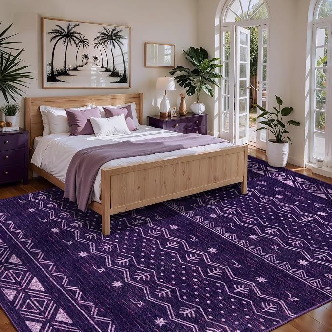 SERISSA 6x9 Area Rugs for Living Room, Washable Non-Slip Purple and White Boho - Image 2