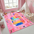 Pink Kids Rug for Playroom Classroom, ABC Alphabet Numbers Play Toddlers Rugs by VisittheFlagover