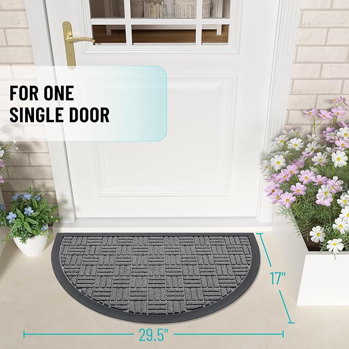OLANLY Half Circle Door Mat Outside Entrance 29.5x17, Heavy Duty Sturdy Natural - Image 2
