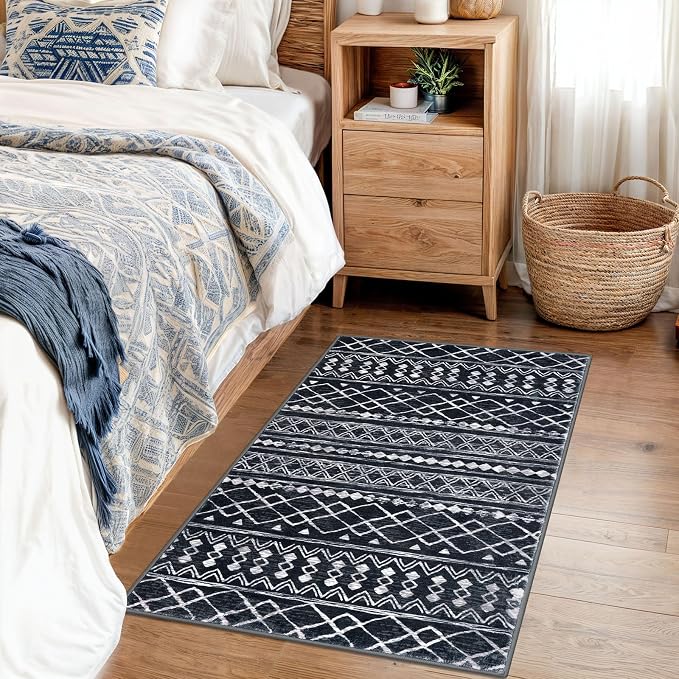 KUTA Moroccan Boho Entryway Rug, 2x3 Black Entrance Small Area Rug Non-Slip - Image 3