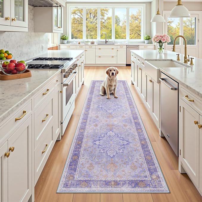 RELEANY Area Rugs Runner 2'x8' Washable Non-Slip, Floral Vintage Distress by RELEANY