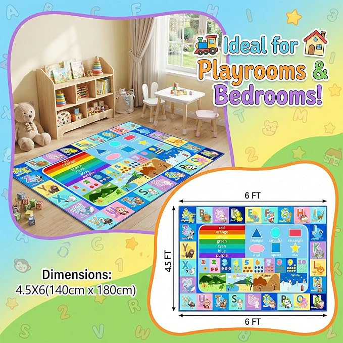 ABC Rugs for Kids Playroom Classroom, 4.5x6 Ft Educational Alphabet Rug - Image 3