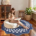 6ft Washable Round Rug for Entryway Modern Checkered Bedroom Circle Rug Non - Image 2