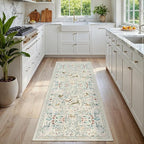 Runner Rug Washable Runners Kitchen Rugs Non Slip Neutral Floral Carpet Low Pile by Yidanamy