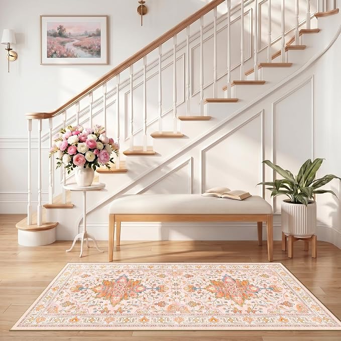 RELEANY Area Rugs Runner 2'6"x5' Washable Non-Slip, Floral Vintage Distress - Image 2