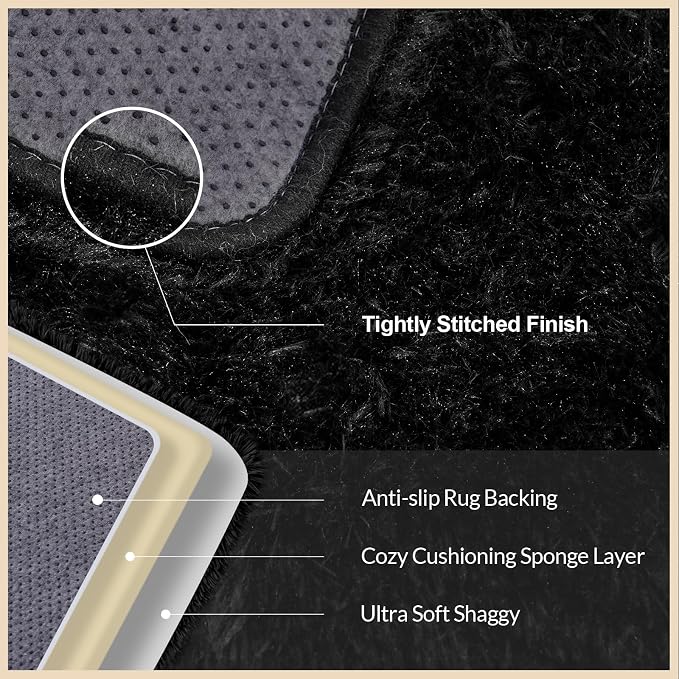 Mugorn Black Area Rugs 10x14 Living Room, Large Fluffy Rugs - Image 8