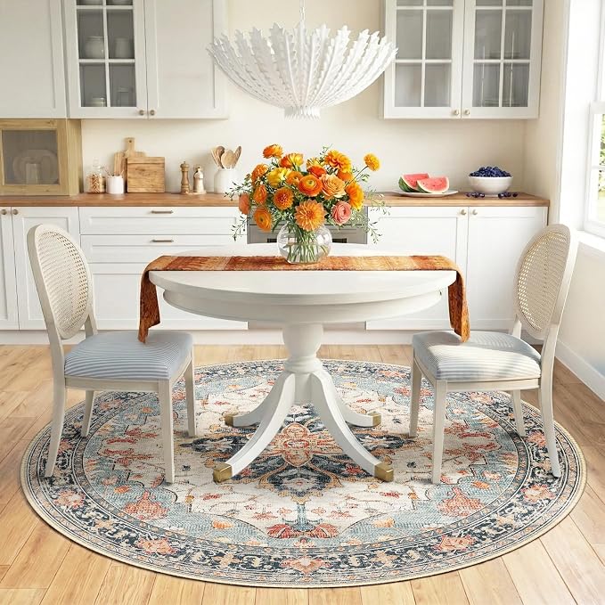 RELEANY Area Rugs Round 6ft Washable Non-Slip, Floral Vintage Distress - Image 2
