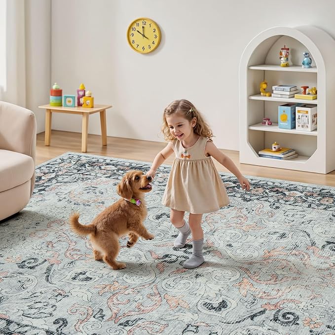 Lofus 9x12 Area Rug for Living Room, Distressed Grey Washable Area Rugs - Image 5