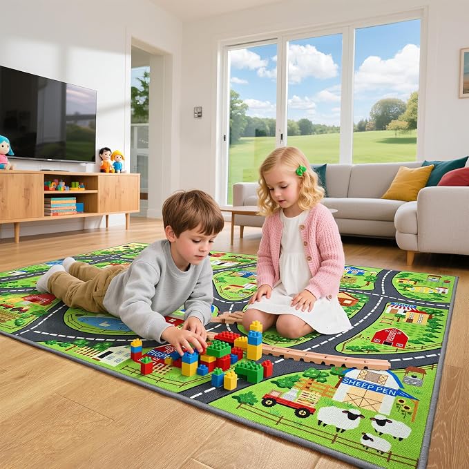 Farmyard Adventure Play Rugs, Educational and Fun Farm Car Rug Play Mat - Image 8