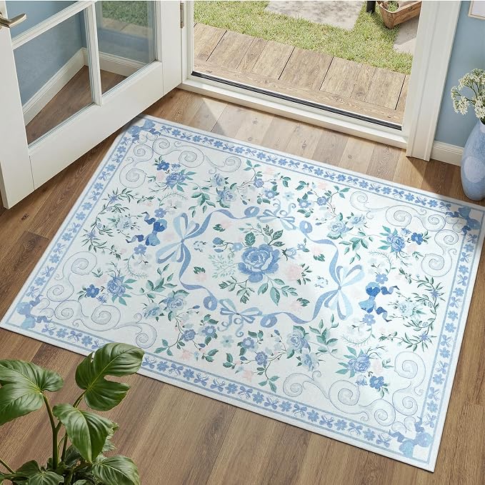 DCX Washable 2x3 Bow Rug, Cute Soft Low Pile Indoor Décor Carpet, Kid & Pet by DCXWashableRug