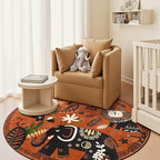 jinchan 5ft Cute Round Rug Kids Washable Fun Rug Terracotta Boho Jungle Indoor - Image 3