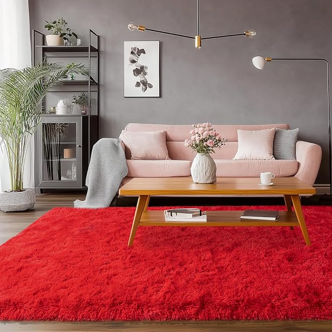 WISH TREE 5x7 Red Rugs for Bedroom, Soft Fluffy Shaggy Rugs for Living Room - Image 5