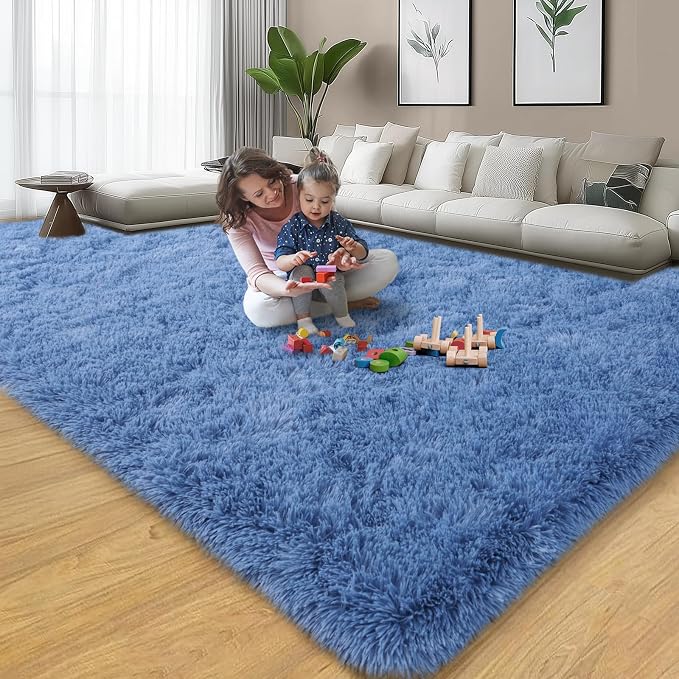 qulint Blue Area Rug for Living Room 9x12, Modern Fluffy Large Rug for Bedroom - Image 7