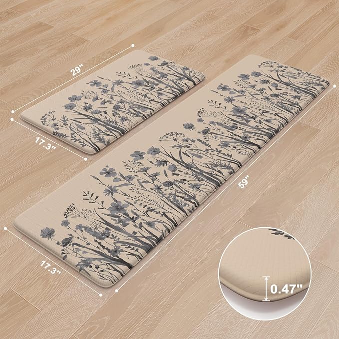 KIMODE Kitchen Anti Fatigue Mats, Farmhouse Kitchen Rugs Sets of 2, Memory Foam - Image 3