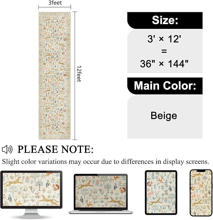 DUKINO 3x12 Runner Rug, Non Slip Animal Print Runner Rug - Image 2