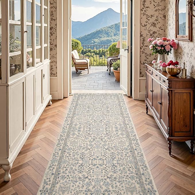 jinchan Zenith Floral Runner Rug 3x10 Washable Kitchen Runner Non-Slip Low-Pile - Image 3