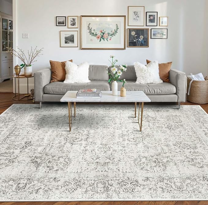 Rugxara 8x10 Washable Area Rug for Living Room, Extra Large Neutral Vintage by Rugxara
