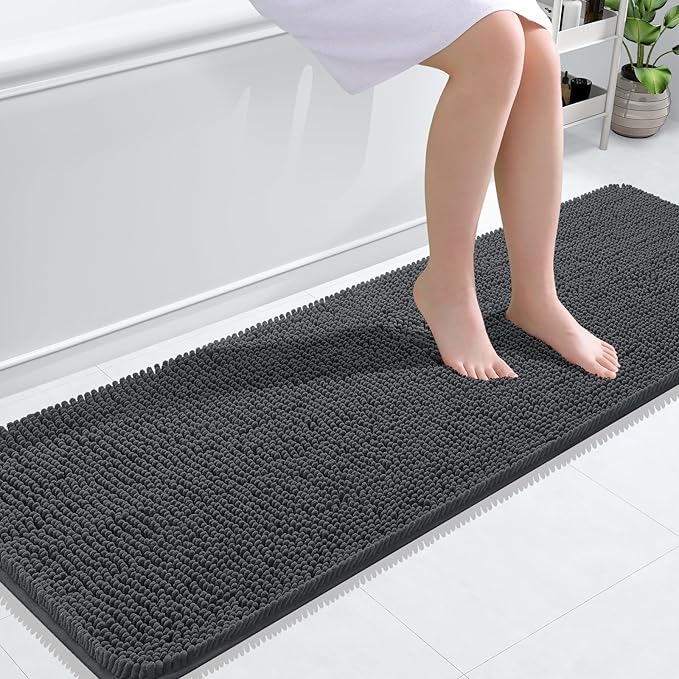 OLANLY Bathroom Runner Rugs 59x20, Soft Absorbent Chenille Bath Rugs, Rubber by OLANLY