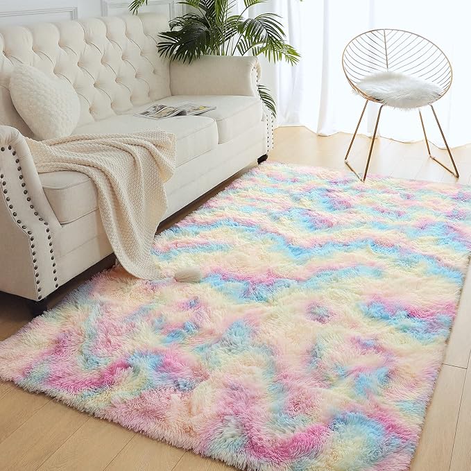 AROGAN Soft Rainbow Area Rugs for Girls Room 5x8 Feet, Fluffy Girls Bedroom Rugs - Image 7