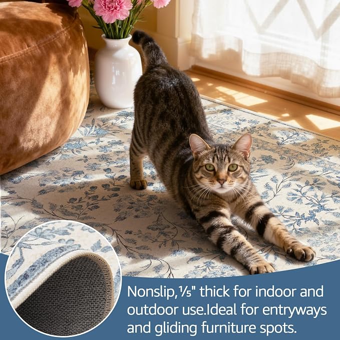 jinchan Zenith Corner Rug 7x7 Area Rug Floral Soft Aesthetic Rug Non-Slip Low - Image 5