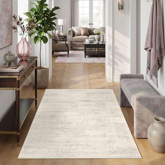 Latte&Fog Ivory 4x6 Area Rug, Vintage Washable Cute Small Rugs - Image 4