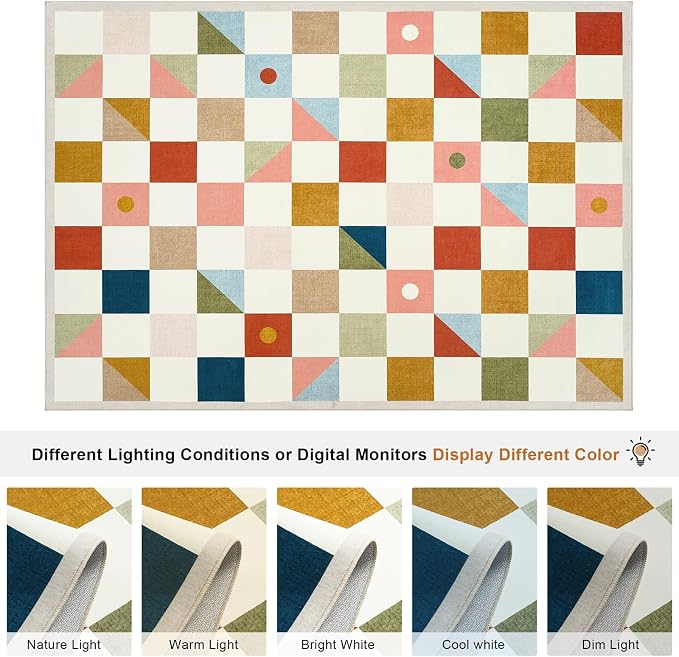 Terrug Multicolored Geometric Checkered Rug - Image 5