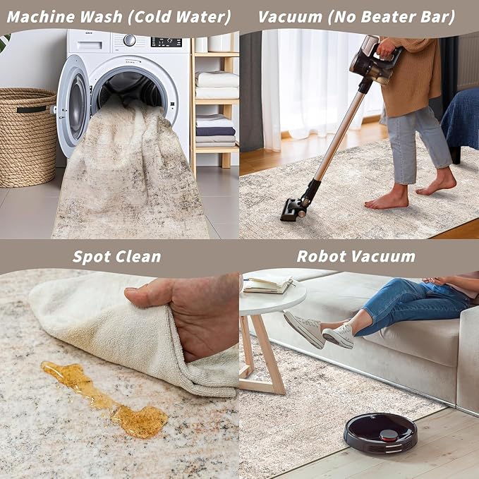 3x8 Washable Non-Slip Runner Rug – Modern Abstract Neutral Wide Carpet Runner - Image 8