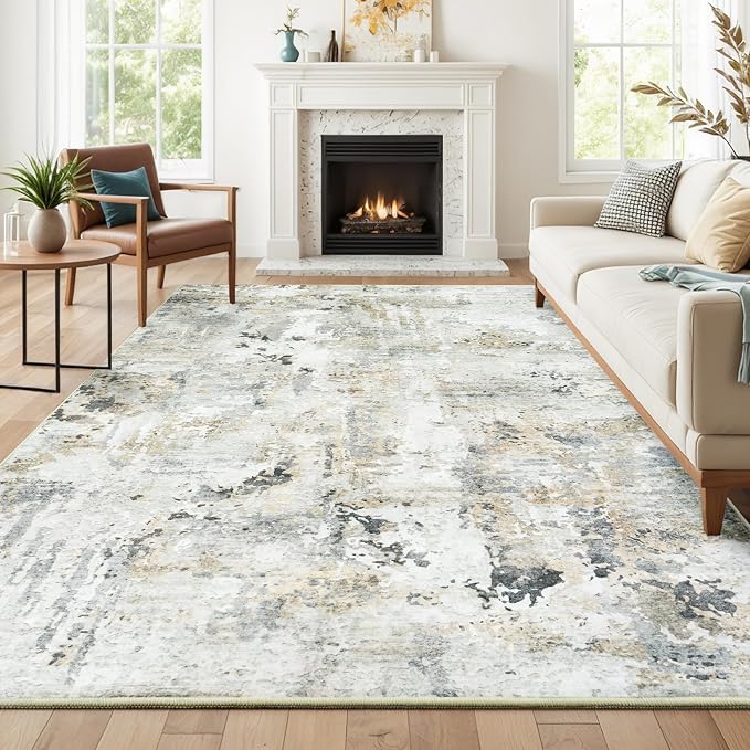 Neutral Area Rug 6x9 Washable Rugs by Carpelux