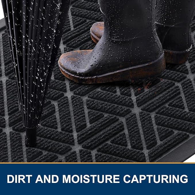 Smiry Front Door Mat Outside Entrance, Heavy Duty Sturdy Natural Rubber Doormat - Image 2