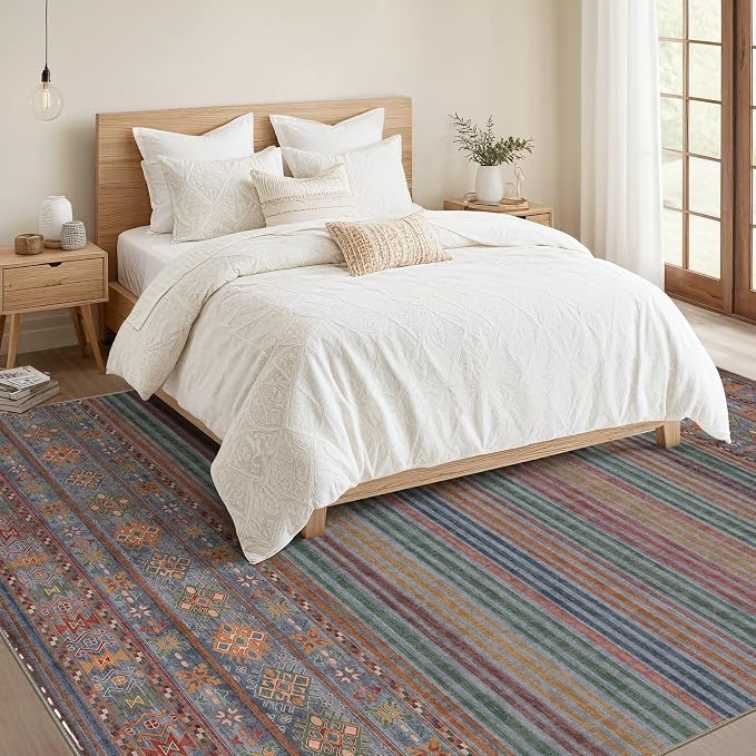 Nakagishi 7X9 Area Rugs Living Room: Washable Large Vintage Rug Neutral - Image 4