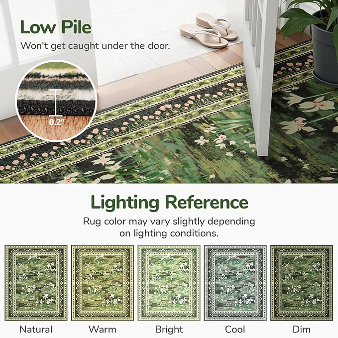 Lessymo Dark Green Floral Rug 8x10 - Image 7