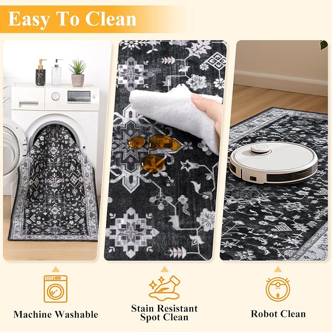 HEBE Washable Hallway Runner Rug 2'x 8' Non Slip Kitchen Rugs Runner, Low Pile - Image 4