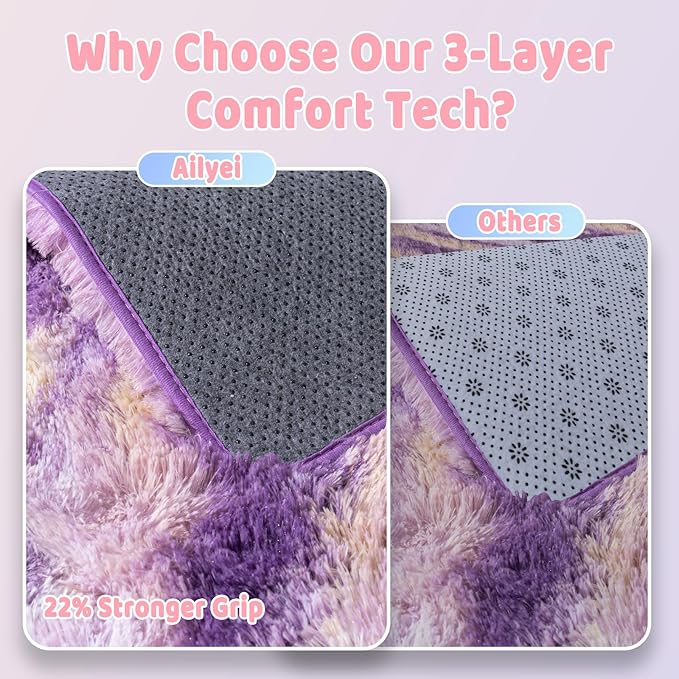 Shag Rugs for Living Room 6x9, Ultra Soft Abstract Purple Big Fuzzy Rugs for - Image 6