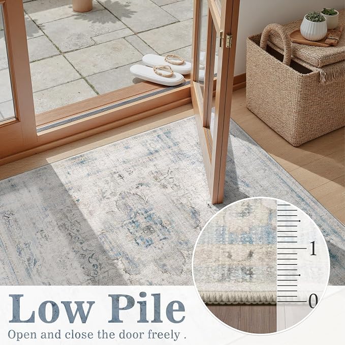 DCX 6x9 Haze Blue Rug, Machine Washable Stain Resistant Distressed Vintage Rug - Image 5