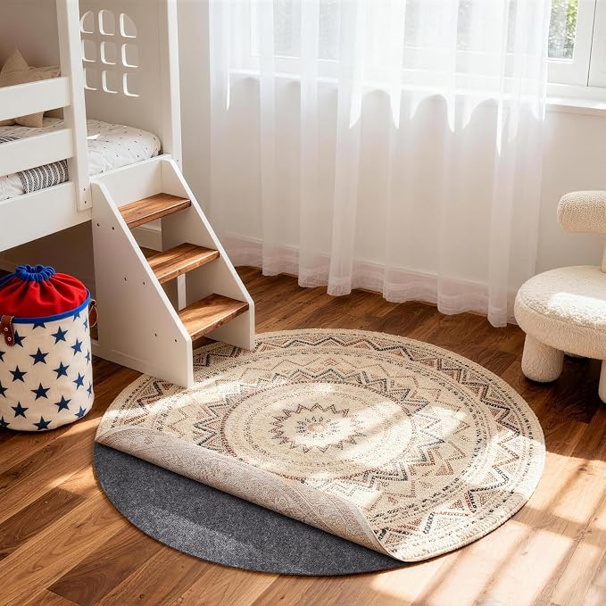 Veken 3 Ft Round Non Slip Cushioned Rug Pad Gripper, Felt and Silicone Backing - Image 9