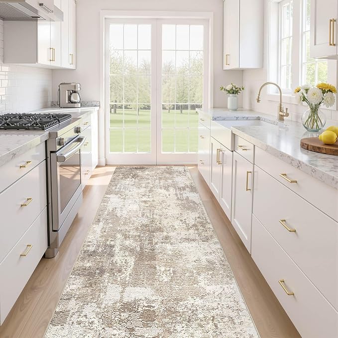 Runner Rug Kitchen Washable Rugs: 3x10 Non-Slip Abstract Soft Modern Stain by LOONGRUG