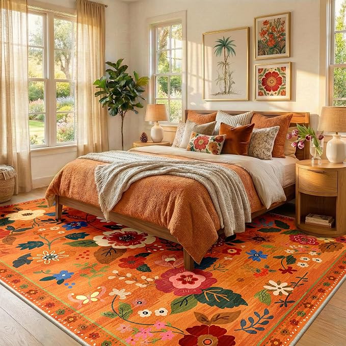 RELEANY Floral 6x9 Area Rugs Washable Print Boho Cute Carpet Non Slip Flower - Image 9
