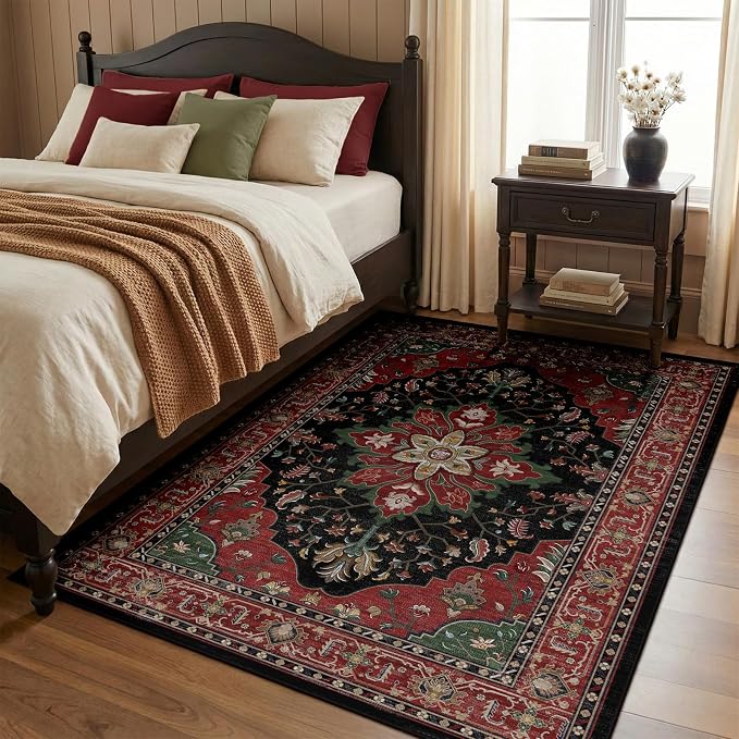 RELEANY Area Rugs 4'x6' Washable Non-Slip, Floral Vintage Distress Medallion - Image 2