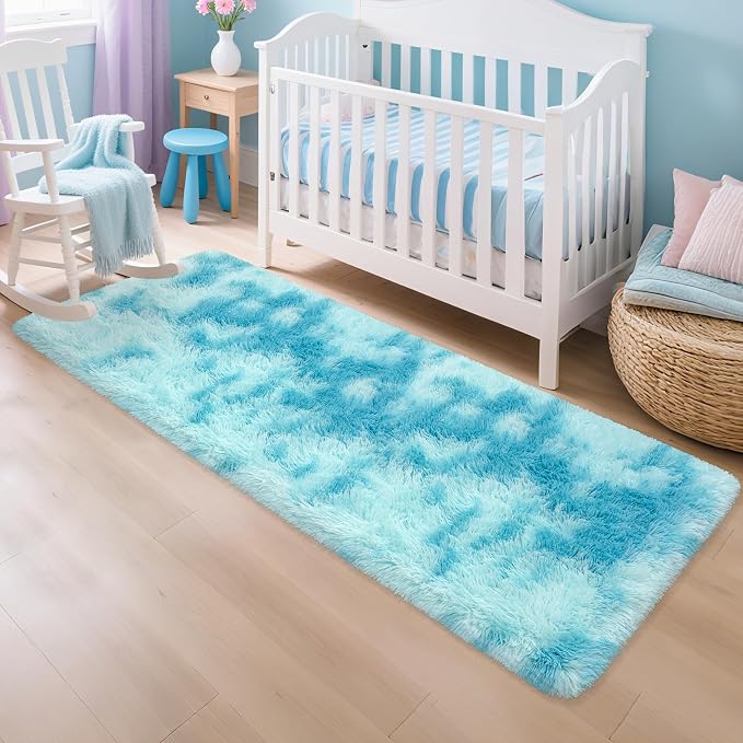 Light Blue Fluffy Rug for Bedroom Living Room, 2x6 ft Soft Sky Blue Bedroom - Image 4