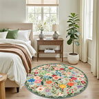 Round Area Rug for Living Room: 4 ft Floral Washable Circle Rug Soft Boho - Image 3