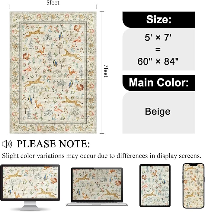 DUKINO 5x7 Rug, Washable Animal Living Room Rug - Image 2